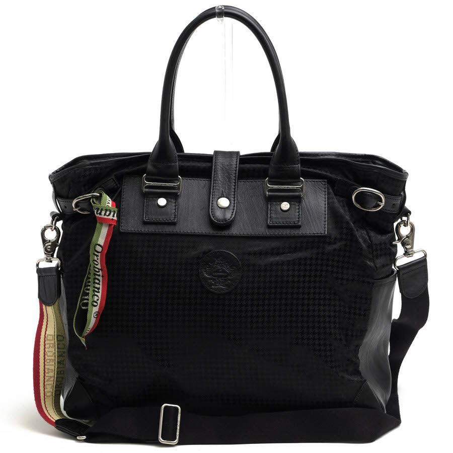 orobianco WANDALA SMALL K DA-A ワンダラ スモール / オロビアンコ 千鳥格子柄 伊リモンタ社ナイロン 牛革 2WAY ショルダーバッグ 定番 ブラック 黒 トートバッグ