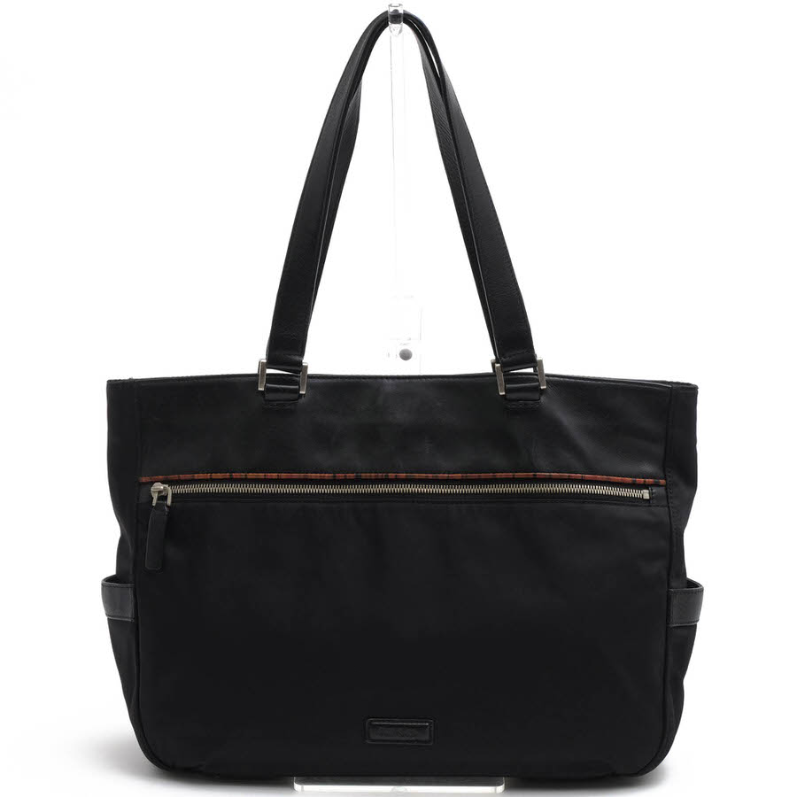 Paul Smith PSR532 ZIP SIGNATURE ジップシグネチャー / ポールスミス ヴィンテージマルチストライプ ナイロンツイル 牛革 肩掛け ワンショルダーバッグ ブラック 黒 ト