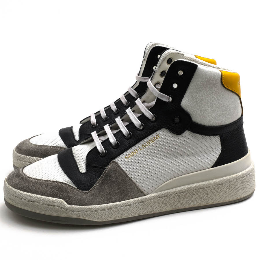 YVES SAINT LAURENT 610618 SL24 High-Top Perforated Leather Sneakers / ���������� ���� ������ �ۥ磻�� �� �ϥ����åȥ��ˡ����� ���