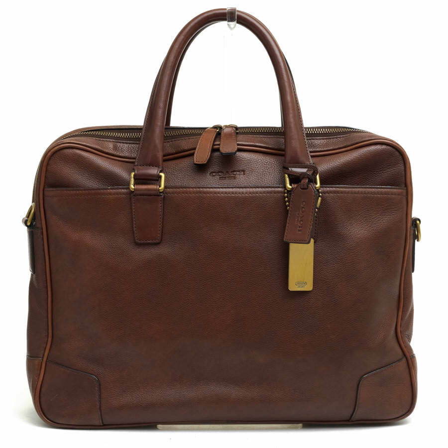 COACH 70478 Crosby Leather Commuter クロスビー レザー コミューター X / コーチ イタリア産 チェルボレザー シボ革 シュリンクレザー ブラウン 茶 ビジネスバ