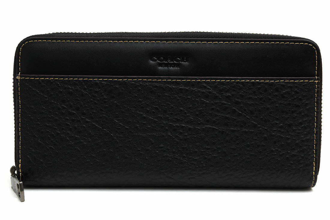 ○コーチ COACH 牛革 バッファロー型押し 長財布 F12130 Accordion Zip Around Wallet Textured Leather アコーディオン ジップ 小 中古 COACH F12130 Accordion Zip Around Wallet Textured Leather