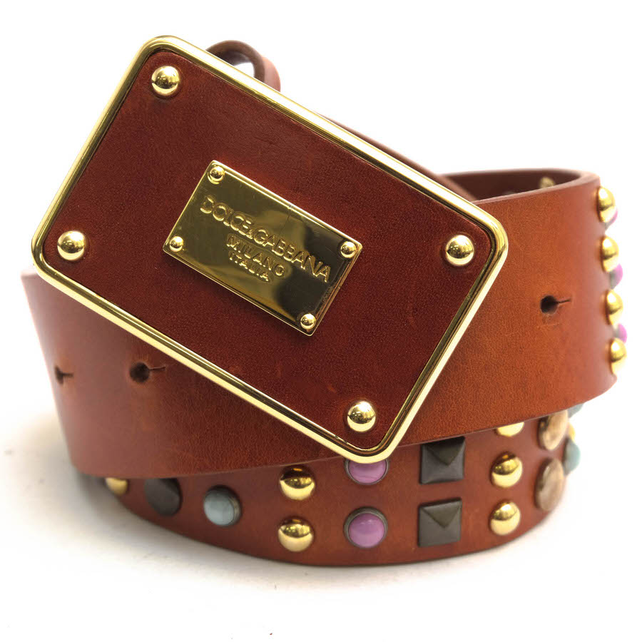 DOLCE＆GABBANA BE0406 / ドルガバ ストーン装飾 牛革 スタッズ 