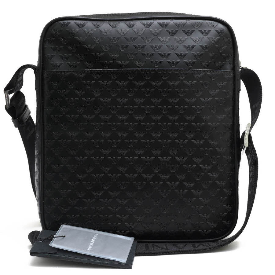 EMPORIO ARMANI Y4M155 YC043 CROSSBODY GRANDE VITELLO STAMP / アルマーニ イーグルロゴ 牛革 ブラック 黒 ショルダーバッグ メンズ|メンズ