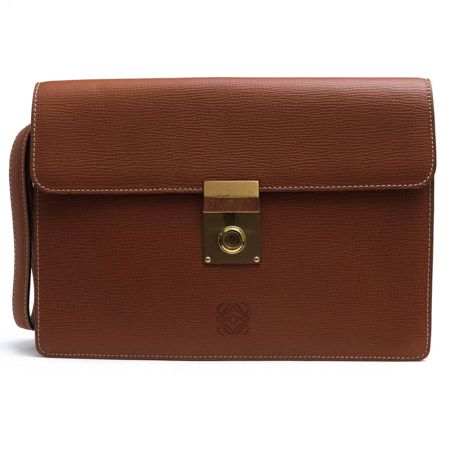 ロエベアナグラムクラッチバッグセカンドバッグロゴ型押しナッパレザー黒