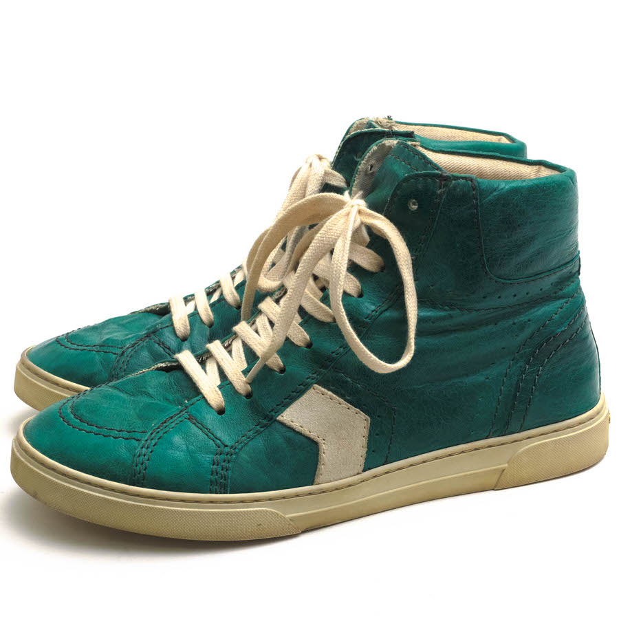 YVES SAINT LAURENT 485187 0AZ10 3138 JOE MID TOP SNEAKER IN VINTAGE GREEN AND OFF WHITE LEATHER /    ơù ꡼  ϥåȥˡ 