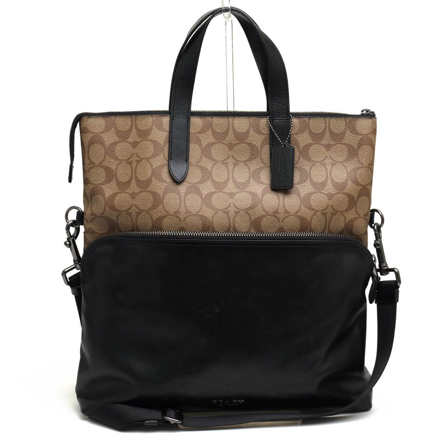 ○コーチ COACH PVCコーディングキャンバス 牛革 トートバッグ F72528 Graham Foldover Tote In Signature Canvas グラハム フォー 中古 COACH F72528 Graham Foldover Tote In Signature Canvas グラハム