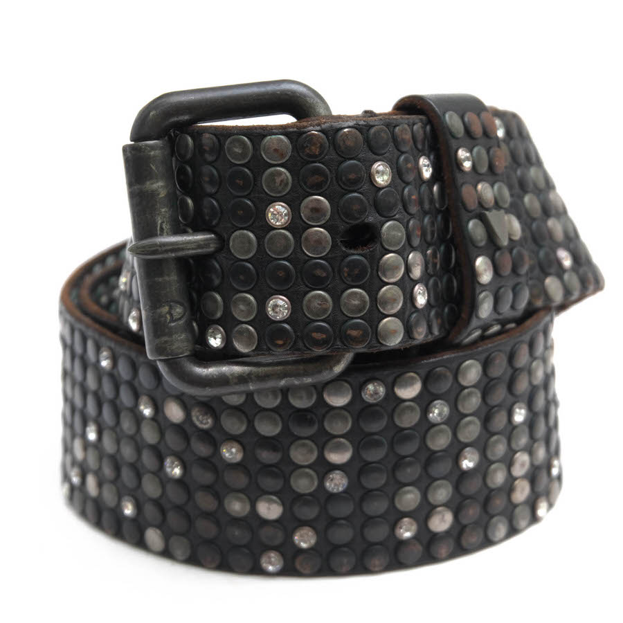 HTC 10000 STUDS BELT / エイチティーシー ラインストーン EURO ユーロ カウハイド 牛革 定番 ヴィンテージ加工 スタッズ ブラック 黒 ベルト メンズ|メンズ|カテゴリー