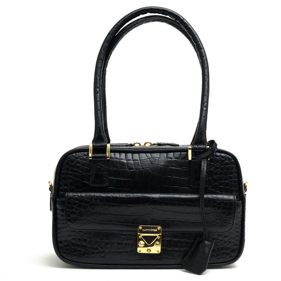 美品　レザージュエルズ ハンドバッグ　ショルダーバッグ　クロコ型押し ブラック 美品】 レザージュエルズ LEATHER JEWELS トートバッグ ハンドバッグ