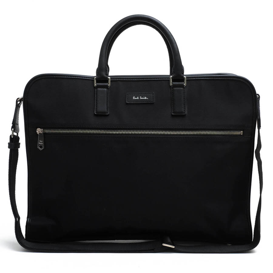 Paul Smith PSN671 PIN STRIPE NYLON ピンストライプナイロン３ / ポールスミス ストライプ 一部牛革 2WAY ショルダーバッグ ブラック 黒 ビジネスバッグ メンズ