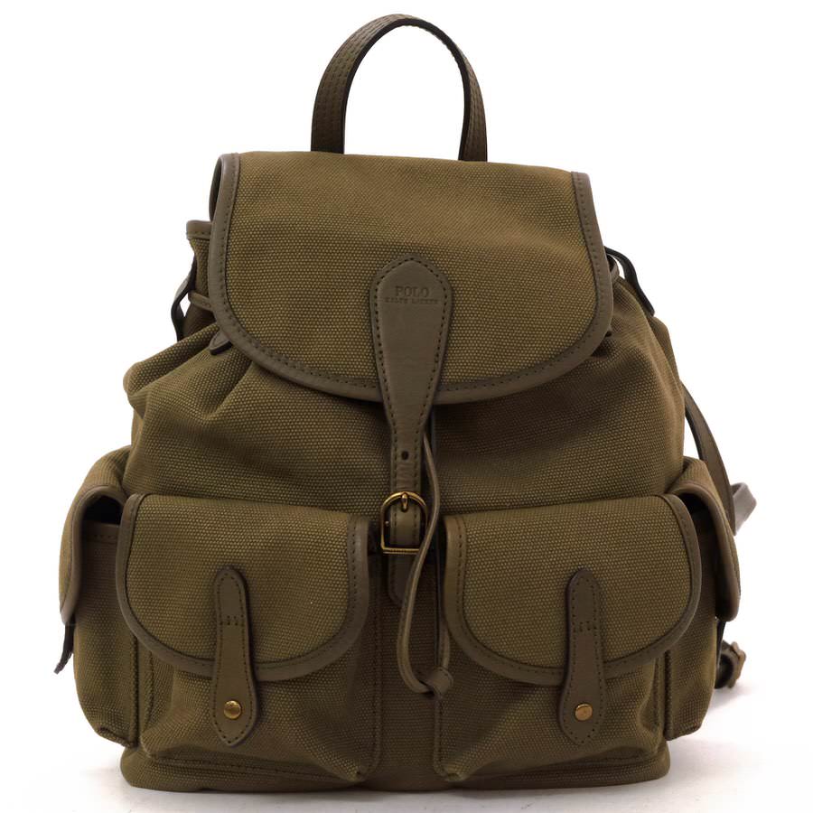 POLO RALPH LAUREN 428854553001 Drawstring Backpack / ポロ ラルフローレン ドローストリング コットンキャンバス フルグレインレザー 牛革 デイパッ