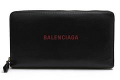 赤ロゴ　BALENCIAGA バレンシアガ　ブラック　ラウンドジップ長財布 BALENCIAGA 551933 DLQ4N 1000 EVERYDAY BILLFOLD / バレンシアガ