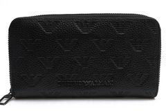 EMPORIO ARMANI YEME49 Y142V 81072 Zip-around leather wallet with all-over embossed eagle / ����ޡ��� ����������������� �����ϥ��ɥ쥶�� ���� �������줢�� �饦��ɥ��å� �饦��ɥե����ʡ� �֥�å� �� Ĺ���� ���