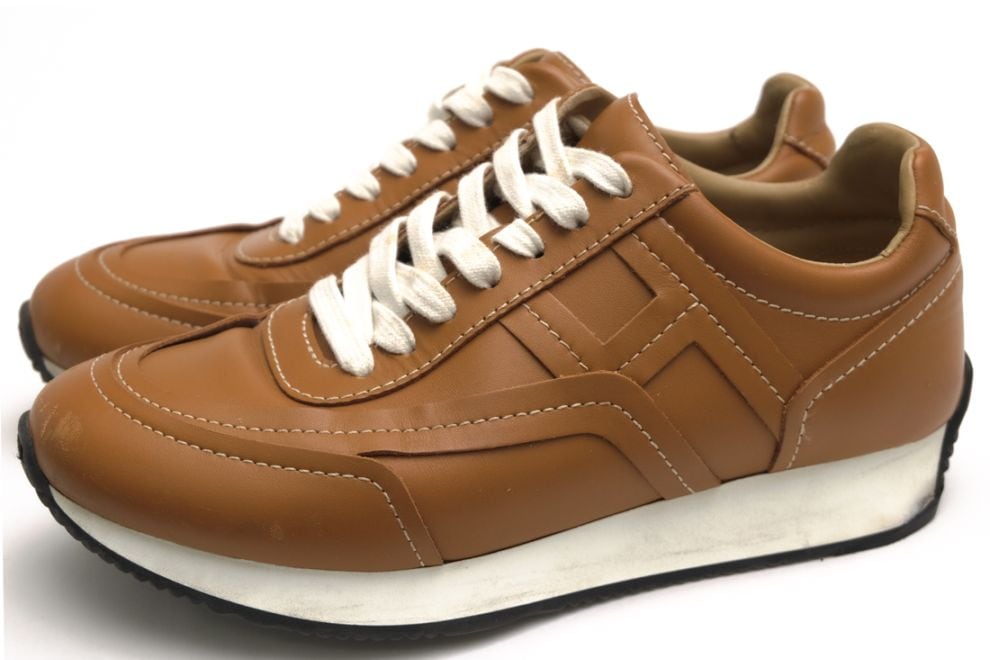 エルメス レースアップ革靴 ボルドー36.5 上質カーフ美品 HERMES Chris Sneakers クリス / エルメス カーフスキン 牛革 ブラウン