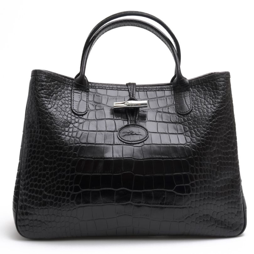 お値下げロンシャン ロゾ クロコ 定番の ラインに、牛革にクロコダイル風の型押し Longchamp ROSEAU CRC ロゾ クロコ / ロンシャン 牛革 カウハイド 定番