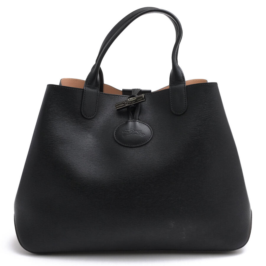 LONGCHAMP ロンシャン トートバッグ 黒 レザー シボ革 フラップ 美品