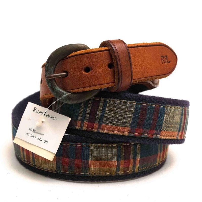 RRL MADRASCHECK WEB CANVAS BELT / ���֥륢���륨�� �ޥɥ饹�����å� ������ơ����ù� �ͥ��ӡ� �� �٥�� ���