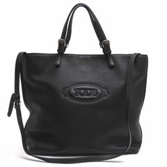 TOD'S Logo Media Shopping Tote / �ȥå� �ե륰�쥤��쥶�� ���� 2WAY ���������Хå� ���ܳ� �����󥯥쥶�� ��˥��å��� �˽����� �֥�å� �� �ȡ��ȥХå� ��ǥ�����
