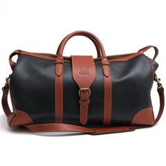 TUSTING Harrold Chellington Leather Holdall In Navy And Tan / �����ƥ��� �ե륰�쥤�󥢥ȥ��ƥ��å��쥶�� ���� �֥饤�ɥ�쥶�� ���� 2WAY ���������Хå� �ͥ��ӡ� �� �ܥ��ȥ�Хå� ���