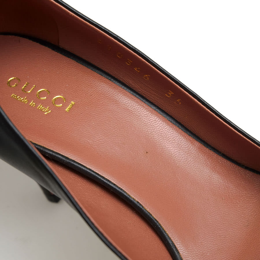 GUCCI 310346 / グッチ オープントゥ リボン カーフ 牛革 レザーソール ハイヒール ブラック 黒 パンプス レディース | BRANDING GUCCI 310346 / グッチ オープントゥ リボン カーフ 牛革 レザーソール ハイヒール ブラック 黒 パンプス レディース | BRANDING