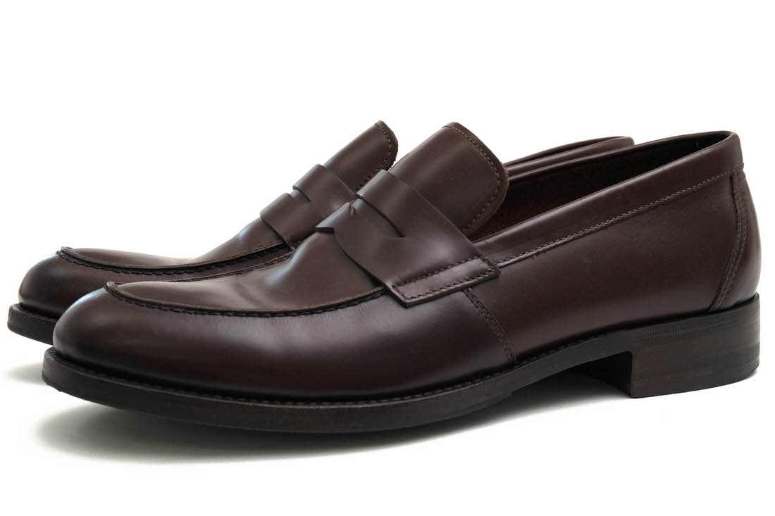 【美品】GIORGIO ARMANI 新郎 フォーマル エナメルローファー 26 GIORGIO ARMANI X2A164 / アルマーニ 牛革 ダークブラウン 焦げ茶
