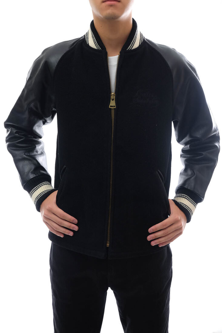 CALEE CL-13AW054 WOOL MELTON LEATHER STADIUM JACKET / キャリー 