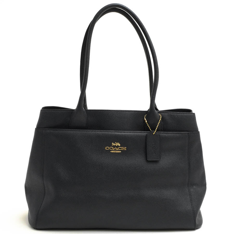極美品✨ COACH トートバッグ ブラック レザー F31474 COACH F31474 CASEY TOTE / コーチ クロスグレインレザー 牛革 肩掛け