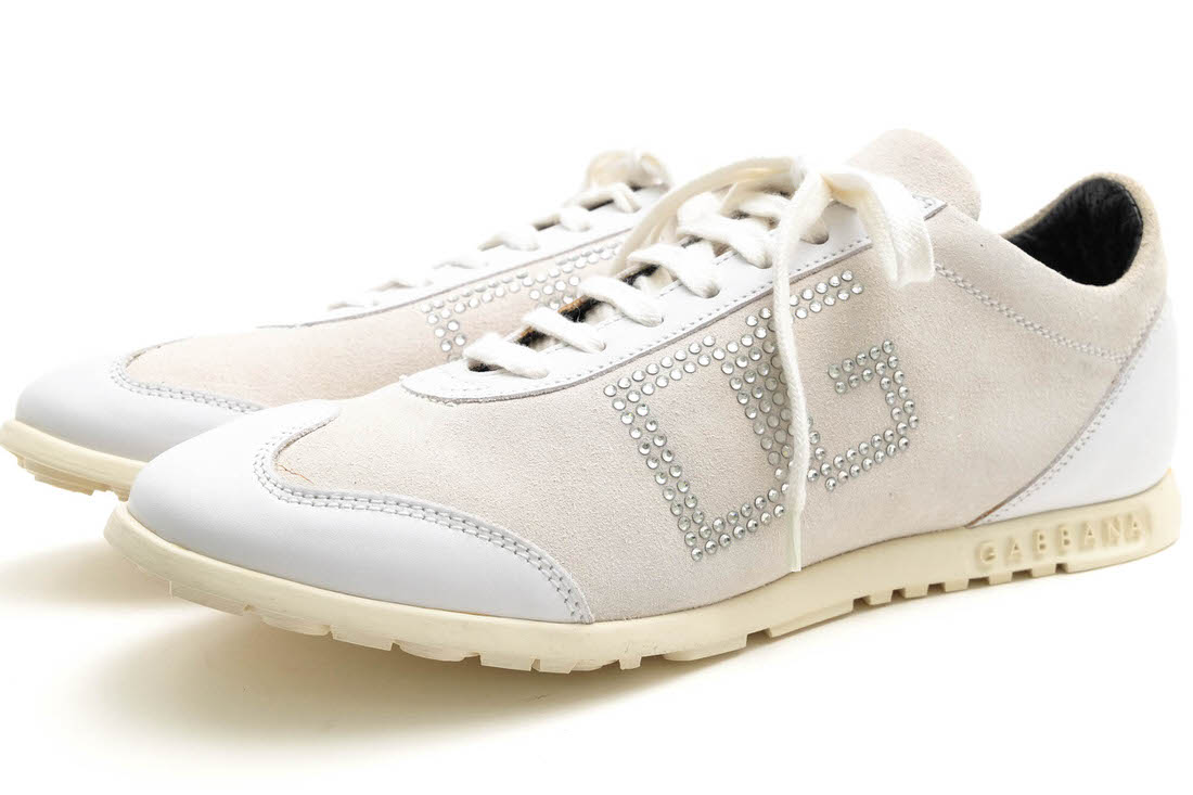 DOLCE＆GABBANA 3076 / ドルガバ DGラインストーン 牛革 ホワイト 白