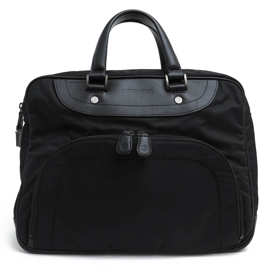 GIORGIO ARMANI / アルマーニ A4サイズ収納可 牛革 ブラック 黒