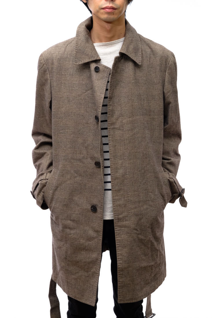 Strasburgo コート ストラスブルゴ グレンチェック トレンチコート ベルト付き ブラウン 茶 コットン メンズ Branding