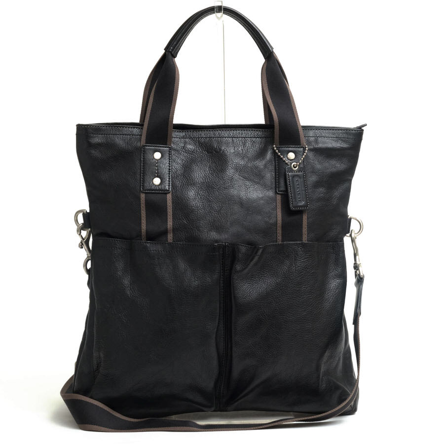 コーチ ヘリテージウェブ フォルドオーバー トート バッグ2way レザー 黒 COACH F70558 Heritage Web Leather Foldover Tote ヘリテージ ウェブ