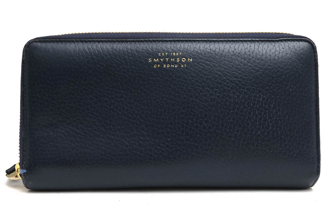 スマイソンSmythson Burlington バッグ 黒　レザー SMYTHSON BURLINGTON LONG ZIP PURSE バーリントン / スマイソン 鹿革