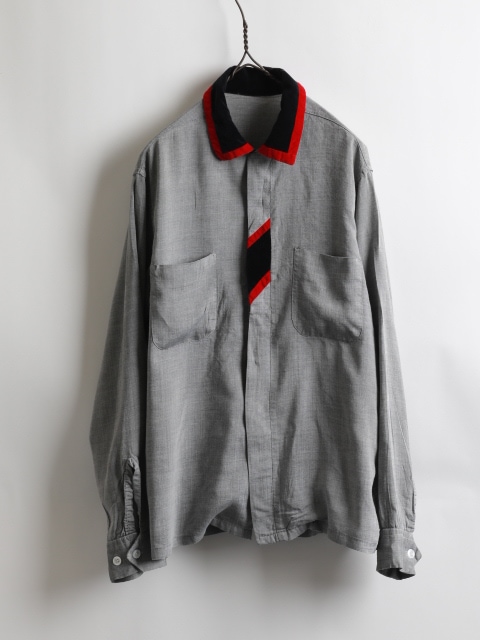 60's Unknown Fly Front Open Collar Shirt (about S��M)