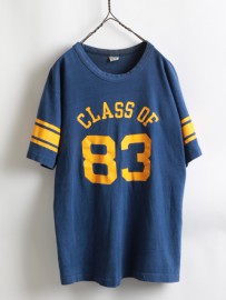 70's Champion Blue Bar Tag Rubber College Print Football T-Shirt