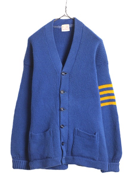 40s 50s ☆ ウール レタード ニット カーディガン メンズ L 程