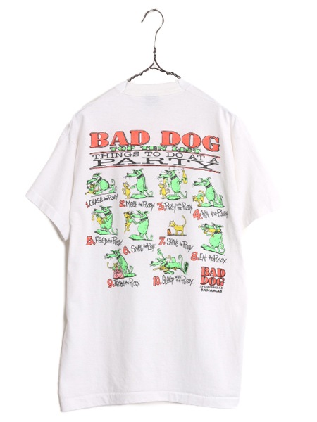 90s USA製 ☆ BAD DOG キャラクター イラスト プリント Tシャツ