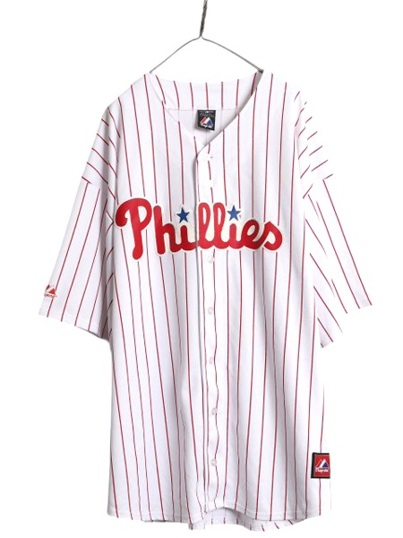 フィリーズ ベースボール シャツ メンズ 4XL / MLB オフィシャル マジェスティック 大リーグ ユニフォーム 大きいサイズ 重ね着 半袖シャツ フィリーズ ベースボール シャツ メンズ 4XL / MLB オフィシャル