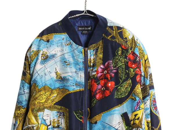3月21日まで！価格交渉可能！1940年代〜1950年代 総柄 ジャンパー 00s ハワイアン 総柄 シルク ジャケット メンズ レディース S