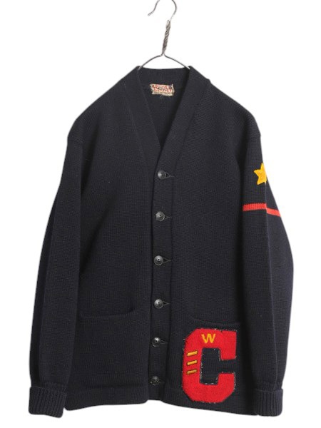 40s 50s ☆ レタード ニット カーディガン メンズ M 古着