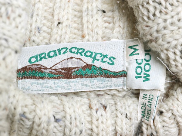 80s 90s ネップ フィッシャーマン タートルネック 立体 アイルランド製 アランクラフト Aran Crafts Ireland ニット タートルネック