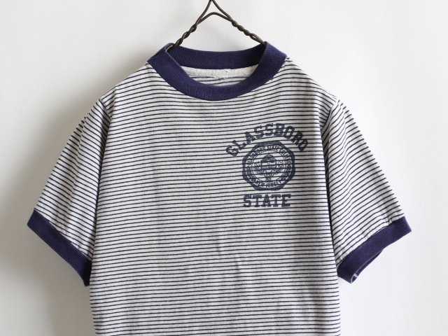 60��70's Unknown High Neck Rib Border T-Shirt (about S)