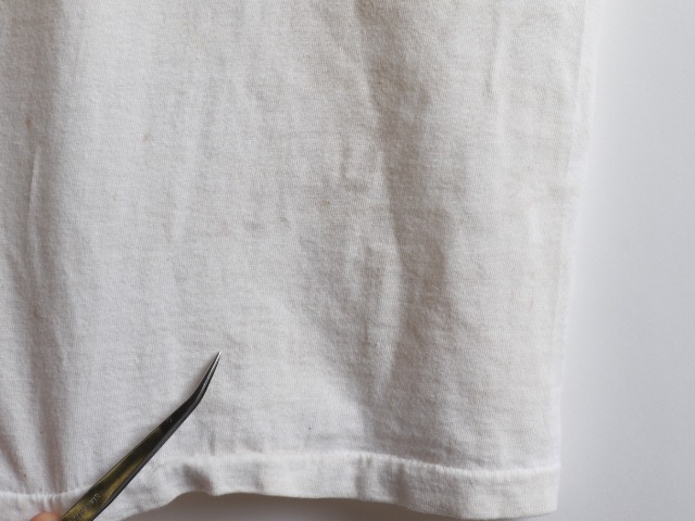 60's USNA Stain Logo Print Ringer Cotton T-Shirt (about L)