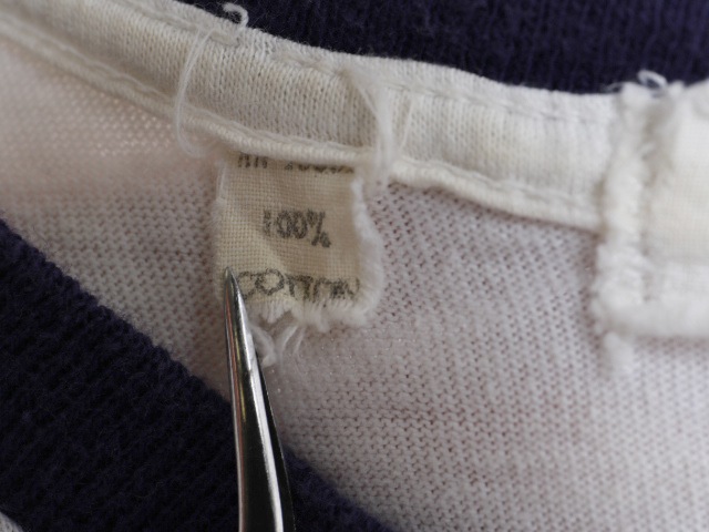 60's USNA Stain Logo Print Ringer Cotton T-Shirt (about L)