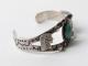 Vintage Navajo Silver Bangle Turquoise & Indian Heads