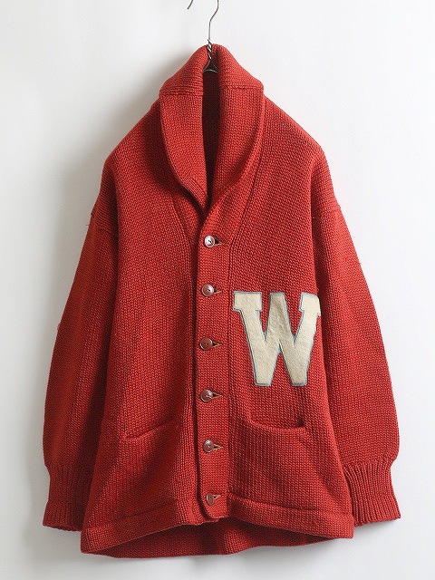 30's W Lettered Shawl Collar Cardigan (about S)