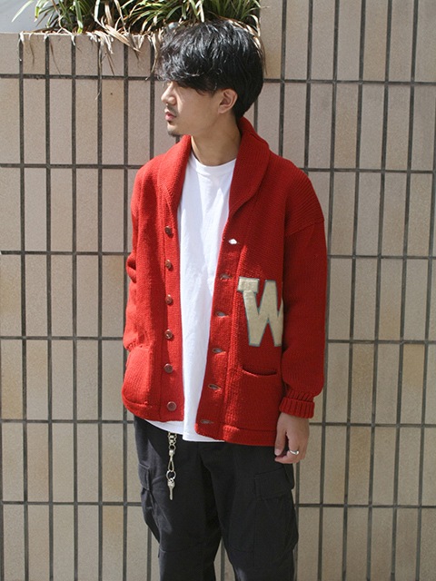 30's W Lettered Shawl Collar Cardigan (about S)