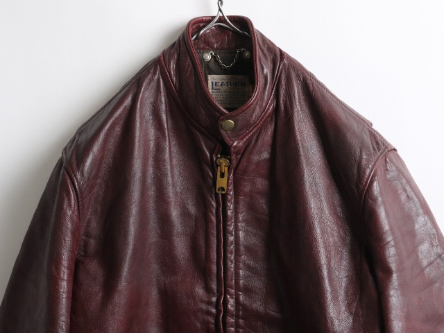 60's Single Leather Riders Jacket Red Brown (38)