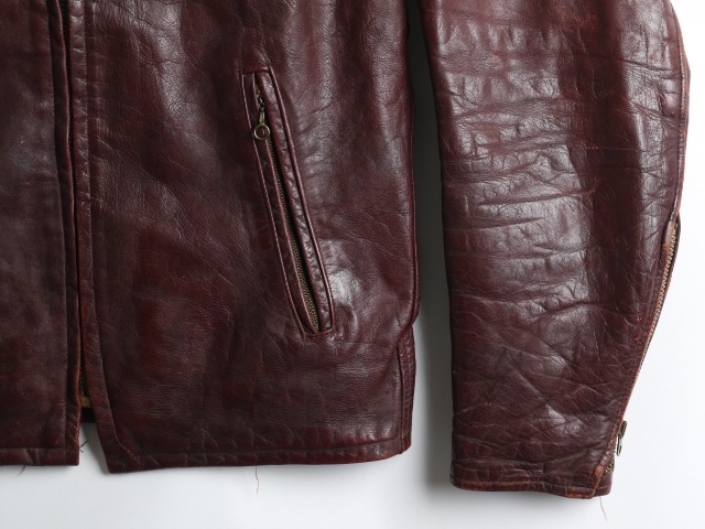 60's Single Leather Riders Jacket Red Brown (38)