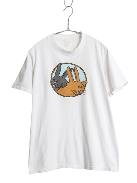 70s USA製 ウサギ キャラクター イラスト プリント Tシャツ