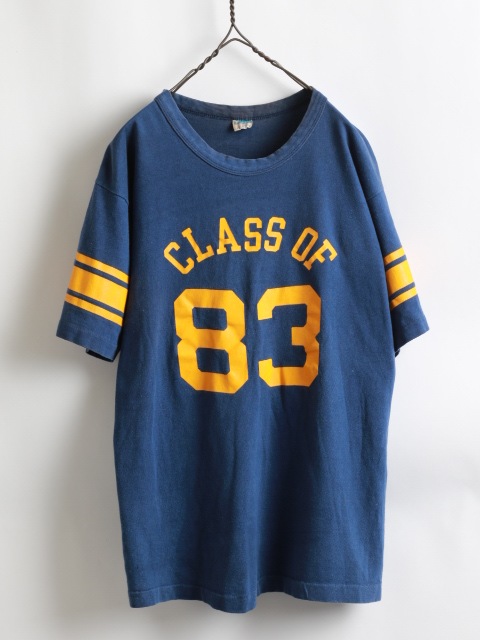 70's Champion Blue Bar Tag Rubber College Print Football T-Shirt