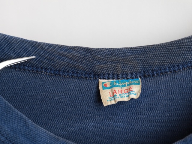 70's Champion Blue Bar Tag Rubber College Print Football T-Shirt